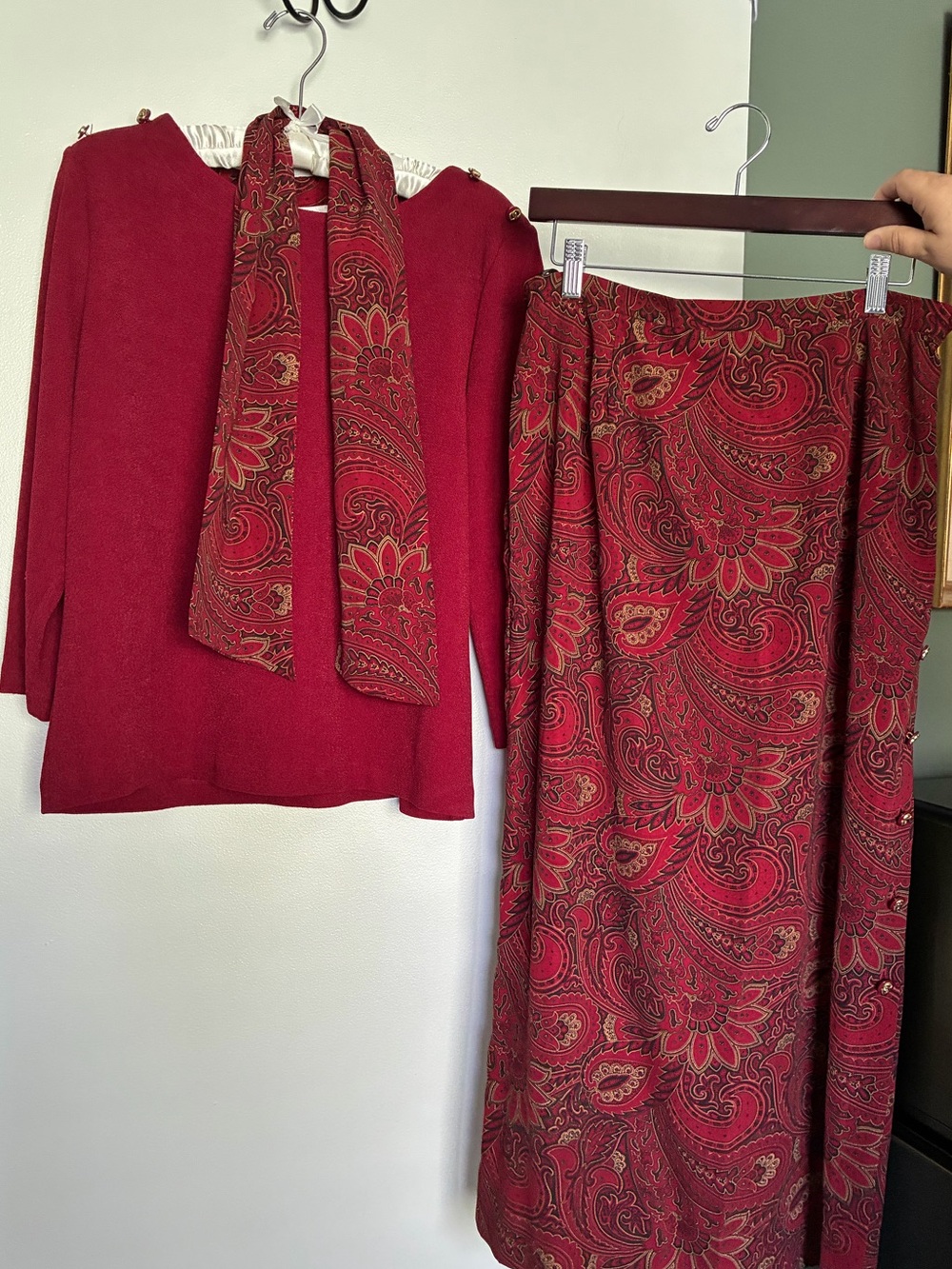 Burgundy Paisley Skirt Set with Attached Scarf